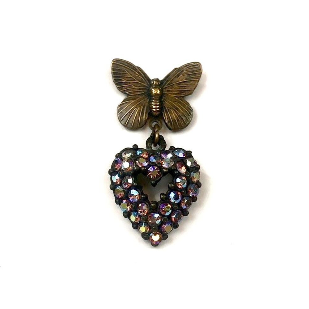 Vintage Banana Bob AB Rhinestone Butterfly & Heart Single Earring Pin